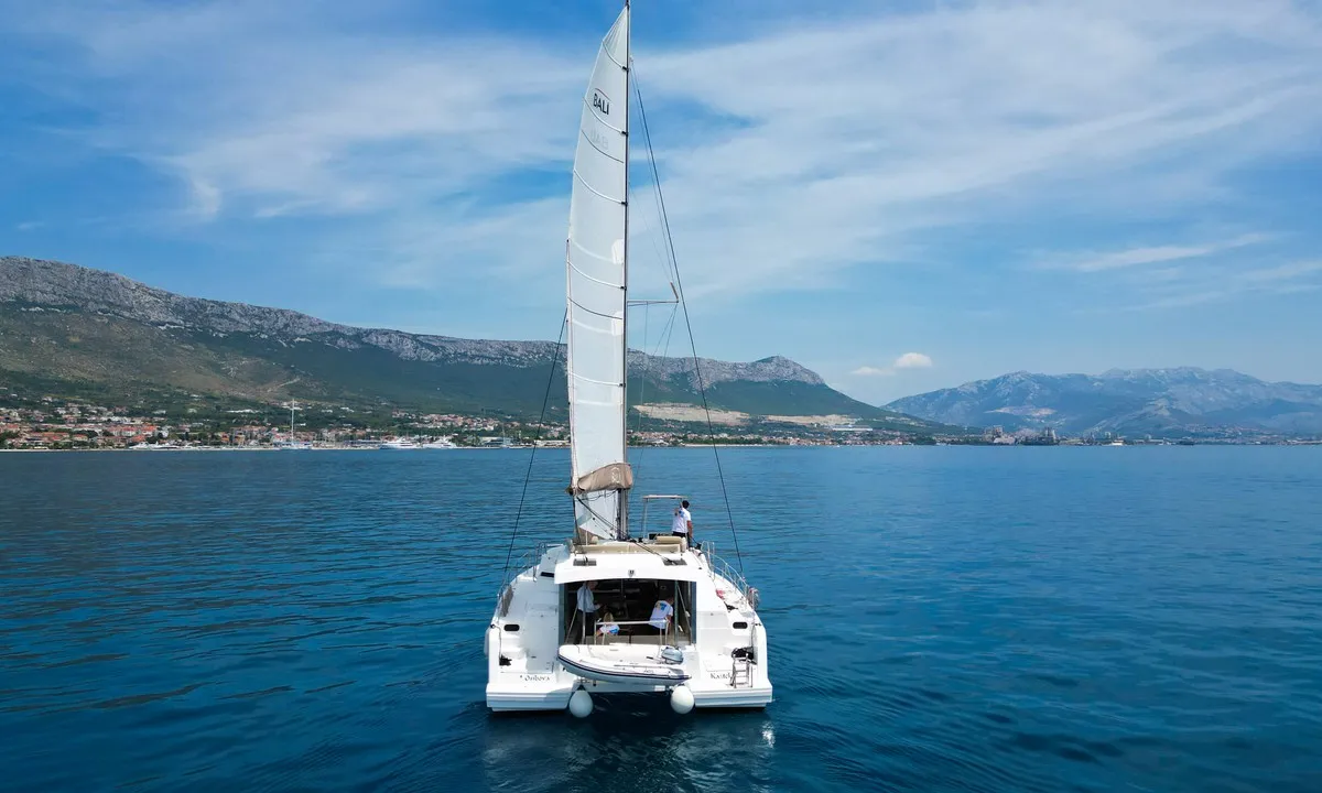 Exterior view of Osibova, a Bali Catspace catamaran at Grad Kaštela, Croatia