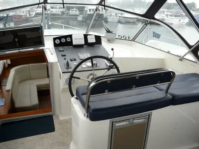 Cockpit of Drait 117, a De Drait DeLuxe 42 motorboat at Drachten, Netherlands