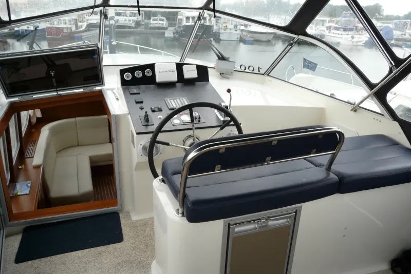Cockpit of Drait 117, a De Drait DeLuxe 42 motorboat at Drachten, Netherlands