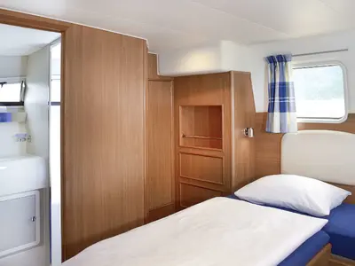 Cabin on E300-3, a Pénichette Europa E.300 motorboat at Loosdrecht, Netherlands