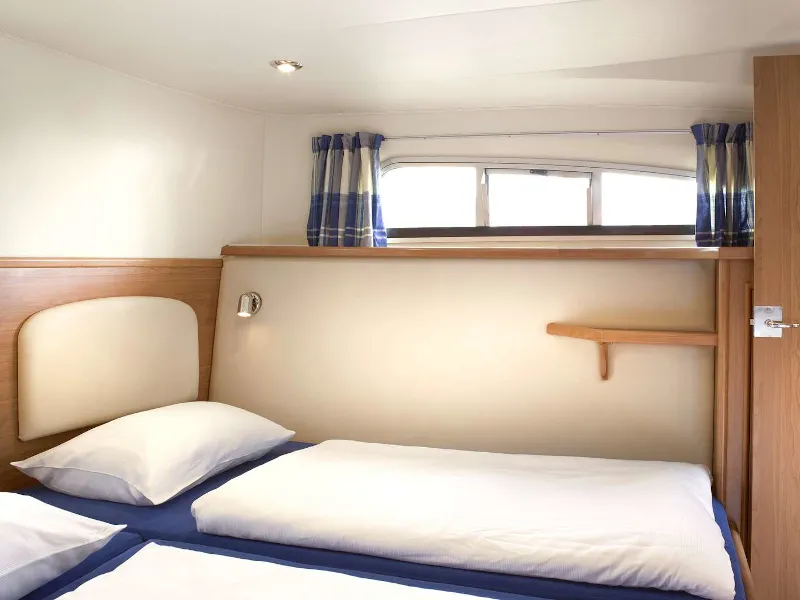 Cabin on E300-3, a Pénichette Europa E.300 motorboat at Loosdrecht, Netherlands