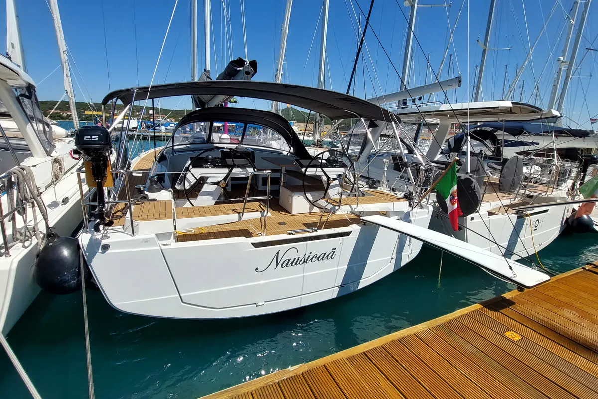 Exterior view of Nausicaä, a Hanse Yachts Hanse 460 sailboat at Rosignano Solvay, Italy
