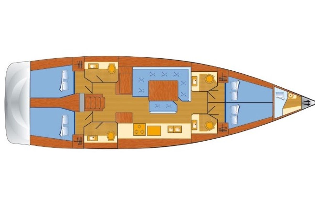 Floor plan of Alea, a Jeanneau Sun Odyssey 519 sailboat at Orbetello, Italy