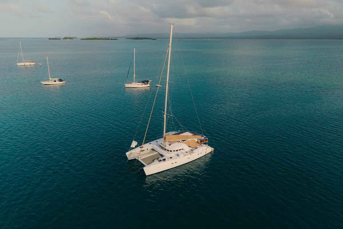 Exterior view of Faro, a Lagoon 570 catamaran at San Blas, Panama