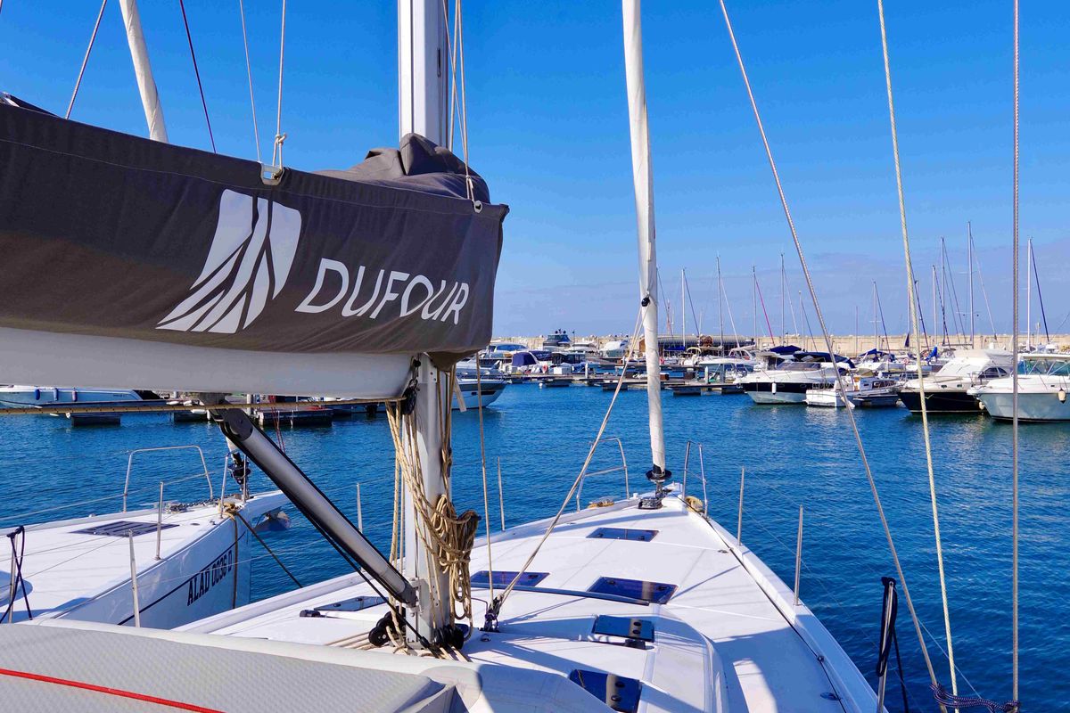 Deck of Cassiopea - A/C, Generator, Water maker, Solar Panel, a Dufour 530 sailboat at Castellammare di Stabia, Italy