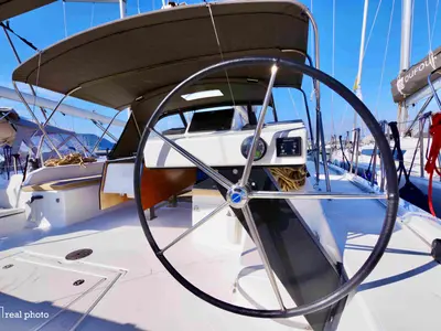 Cockpit of Cassiopea - A/C, Generator, Water maker, Solar Panel, a Dufour 530 sailboat at Castellammare di Stabia, Italy