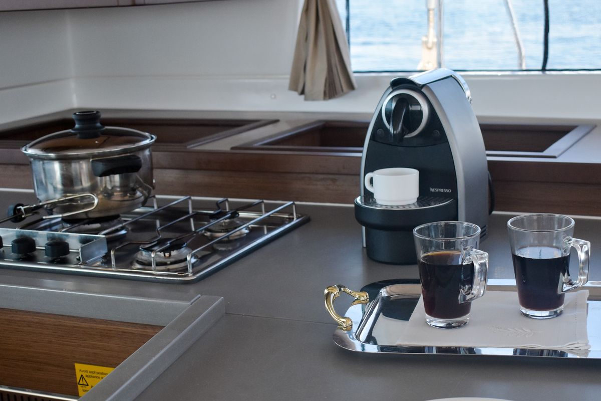 Galley of MINOS, a Lagoon 50 catamaran at Athens, Greece