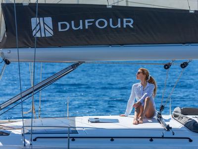 Deck of Cholita, a Dufour 530 sailboat at Road Town, British Virgin Islands