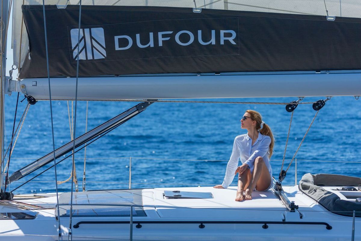 Deck of Cholita, a Dufour 530 sailboat at Road Town, British Virgin Islands