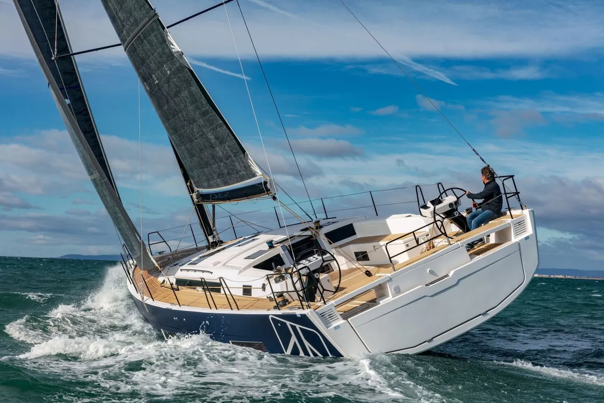 Exterior view of Cholita, a Dufour 530 sailboat at Road Town, British Virgin Islands