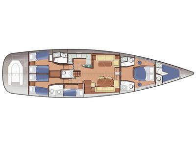 Floor plan of Shooting Star, a Gianneti Gianetti 65 sailboat at Athens, Greece