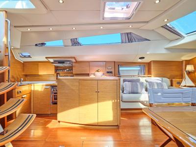 Galley of Shooting Star, a Gianneti Gianetti 65 sailboat at Athens, Greece