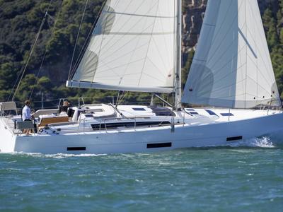 Exterior view of Nima 11, a Dufour 430 sailboat at Municipal Unit of Lefkada, Greece