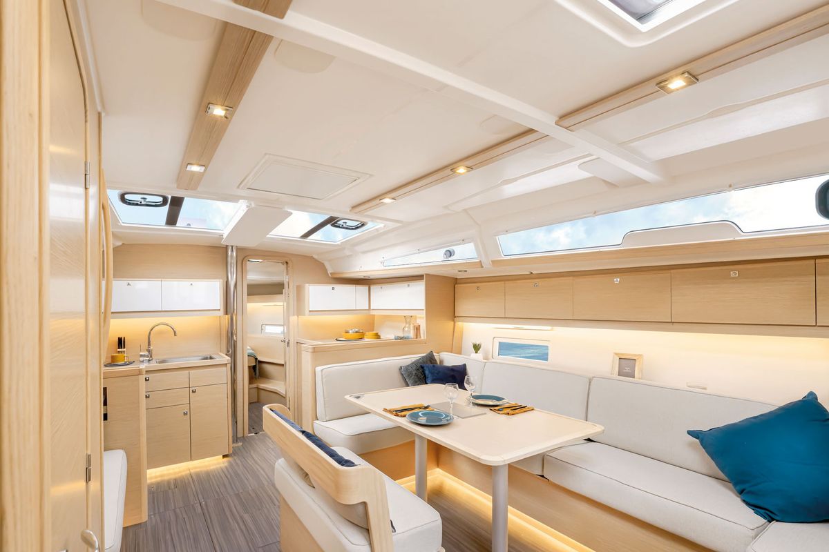 Salon of Nima 11, a Dufour 430 sailboat at Municipal Unit of Lefkada, Greece