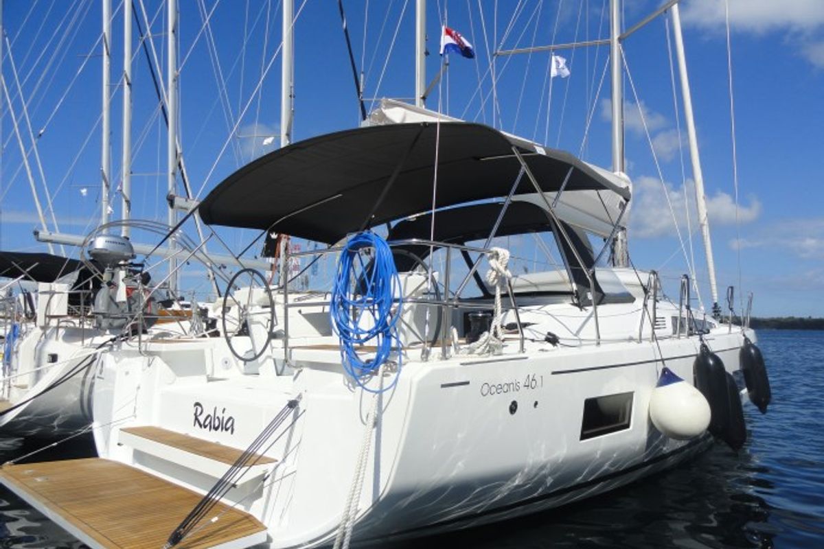 Exterior view of Rabia, a Beneteau Oceanis 46.1 sailboat at Grad Pula, Croatia
