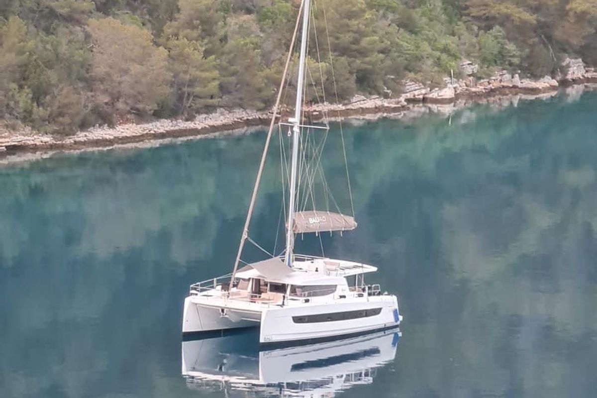 Exterior view of Standra, a Bali 4.6 catamaran at Municipal Unit of Lefkada, Greece