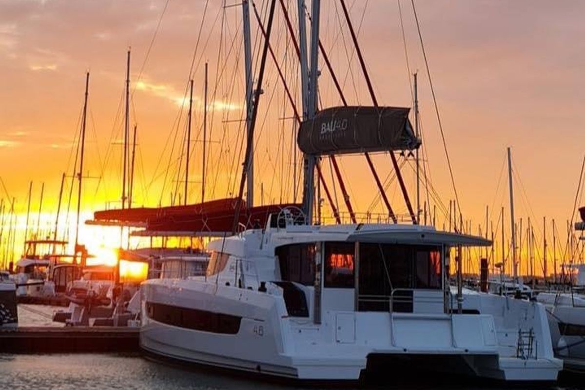 Exterior view of Standra, a Bali 4.6 catamaran at Municipal Unit of Lefkada, Greece