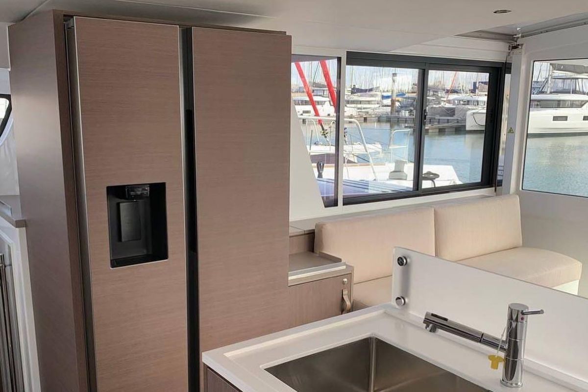 Galley of Standra, a Bali 4.6 catamaran at Municipal Unit of Lefkada, Greece