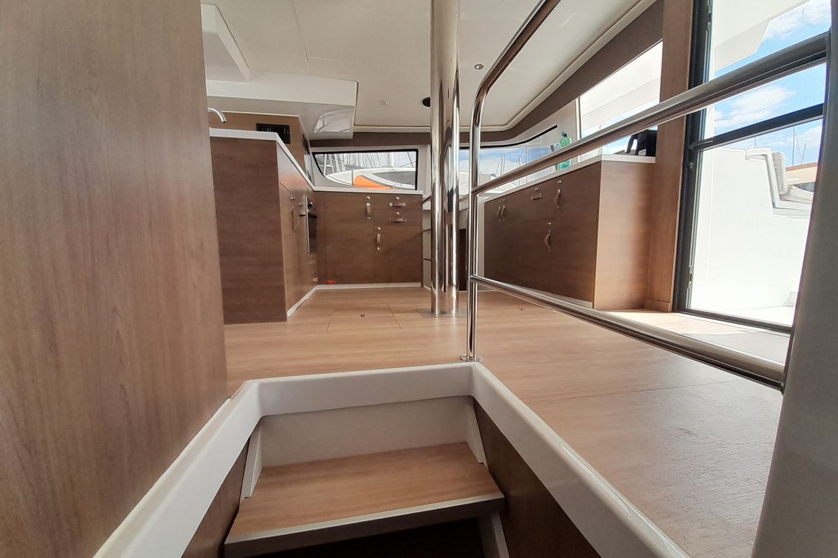 Salon of Atlantis, a Bali 4.6 catamaran at Athens, Greece