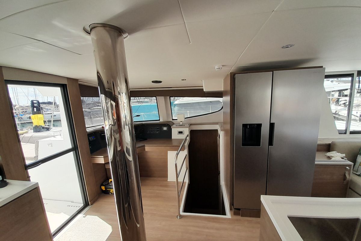 Salon of Atlantis, a Bali 4.6 catamaran at Athens, Greece