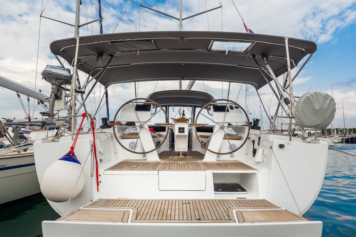 Cockpit of Vala, a Hanse Yachts Hanse 505 sailboat at Općina Sukošan, Croatia