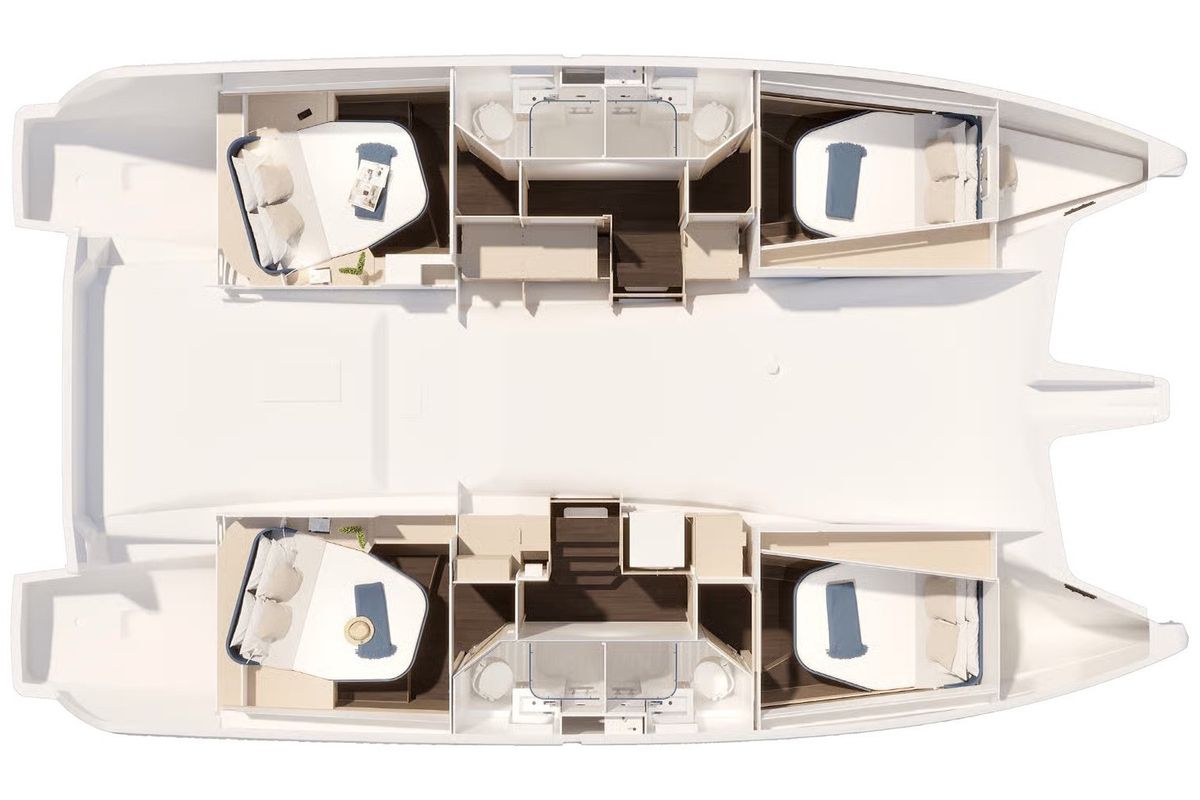 Floor plan of Marilena, a Fountaine Pajot FP 44 catamaran at Gouvia, Greece