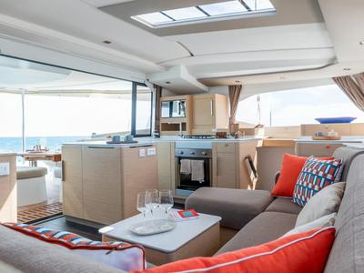 Salon of Marilena, a Fountaine Pajot FP 44 catamaran at Gouvia, Greece