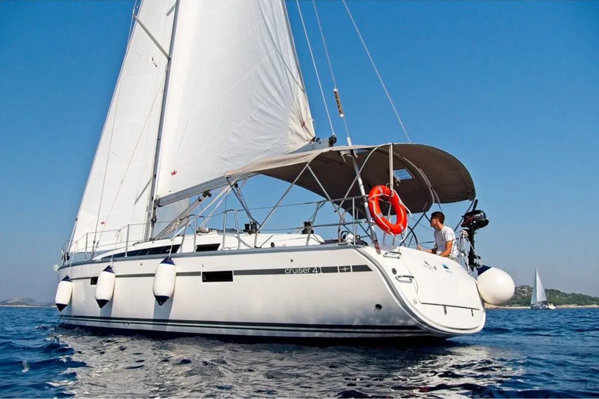 Exterior view of MH 59, a Bavaria Cruiser 41 sailboat at Murter, Croatia