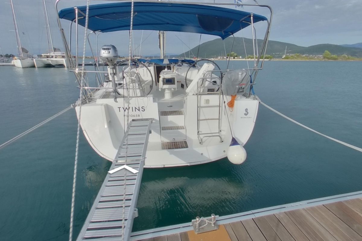 Exterior view of Twins, a Beneteau Oceanis 43 sailboat at Lavreotiki Municipal Unit, Greece