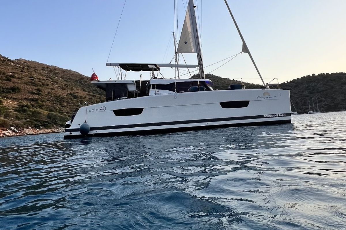 Dolce, a Fountaine Pajot Lucia 40 catamaran at Marmaris, Turkey