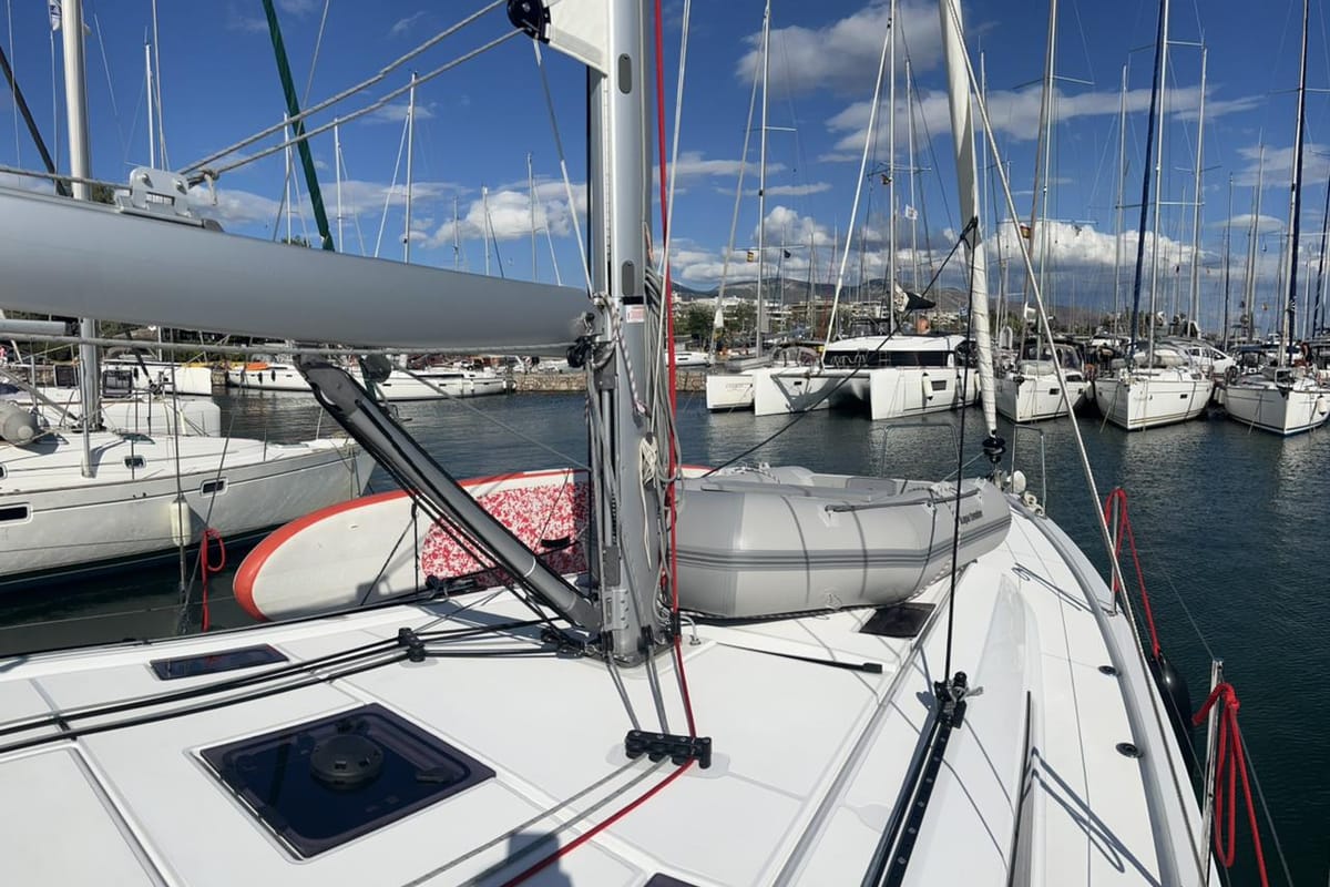 Deck of Saiph, a Beneteau Oceanis 40.1 sailboat at Athens, Greece