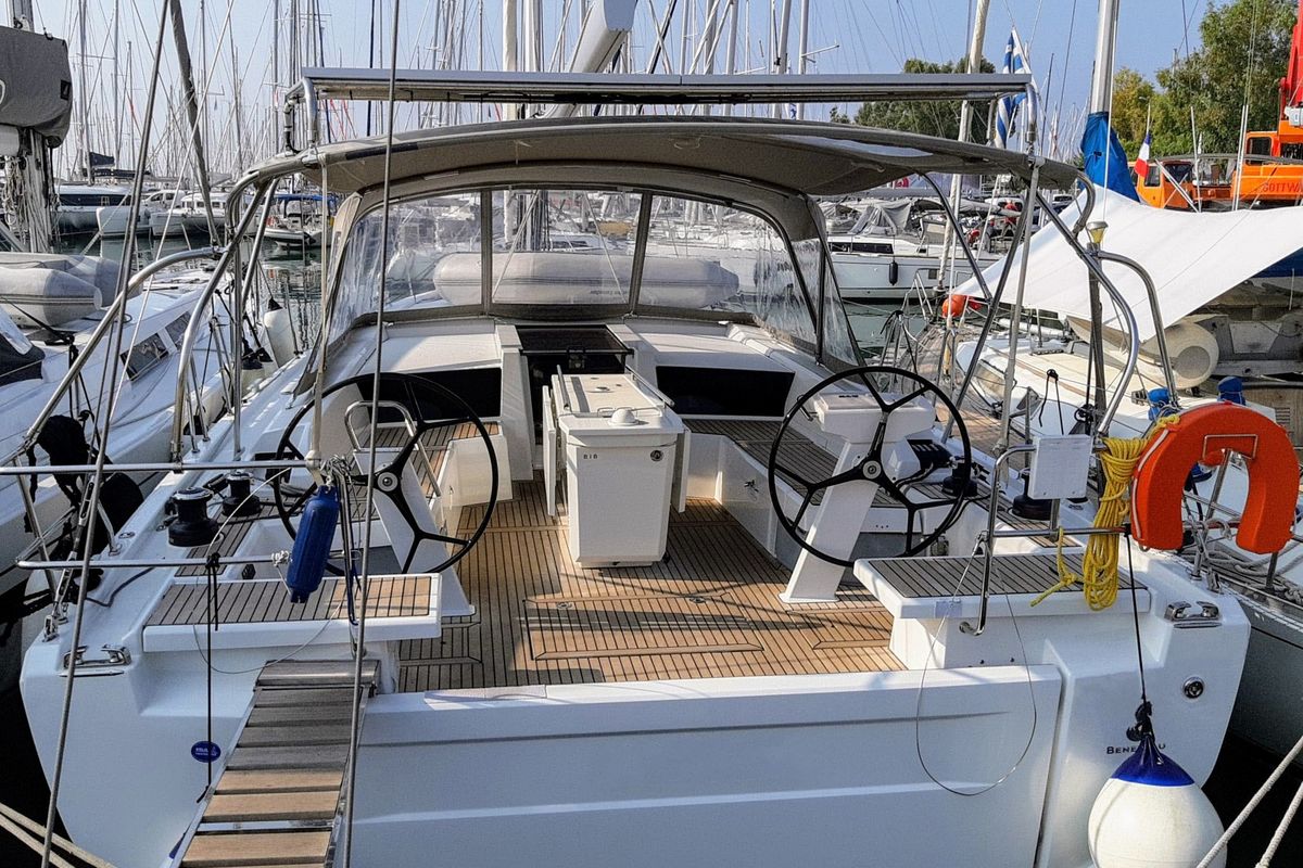 Cockpit of Ostria, a Beneteau Oceanis 46.1 sailboat at Athens, Greece