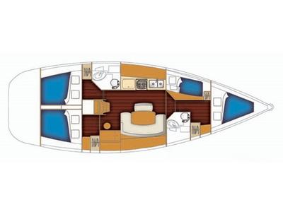 Floor plan of Orion II, a Beneteau Cyclades 43.4 sailboat at Volos Municipality, Greece