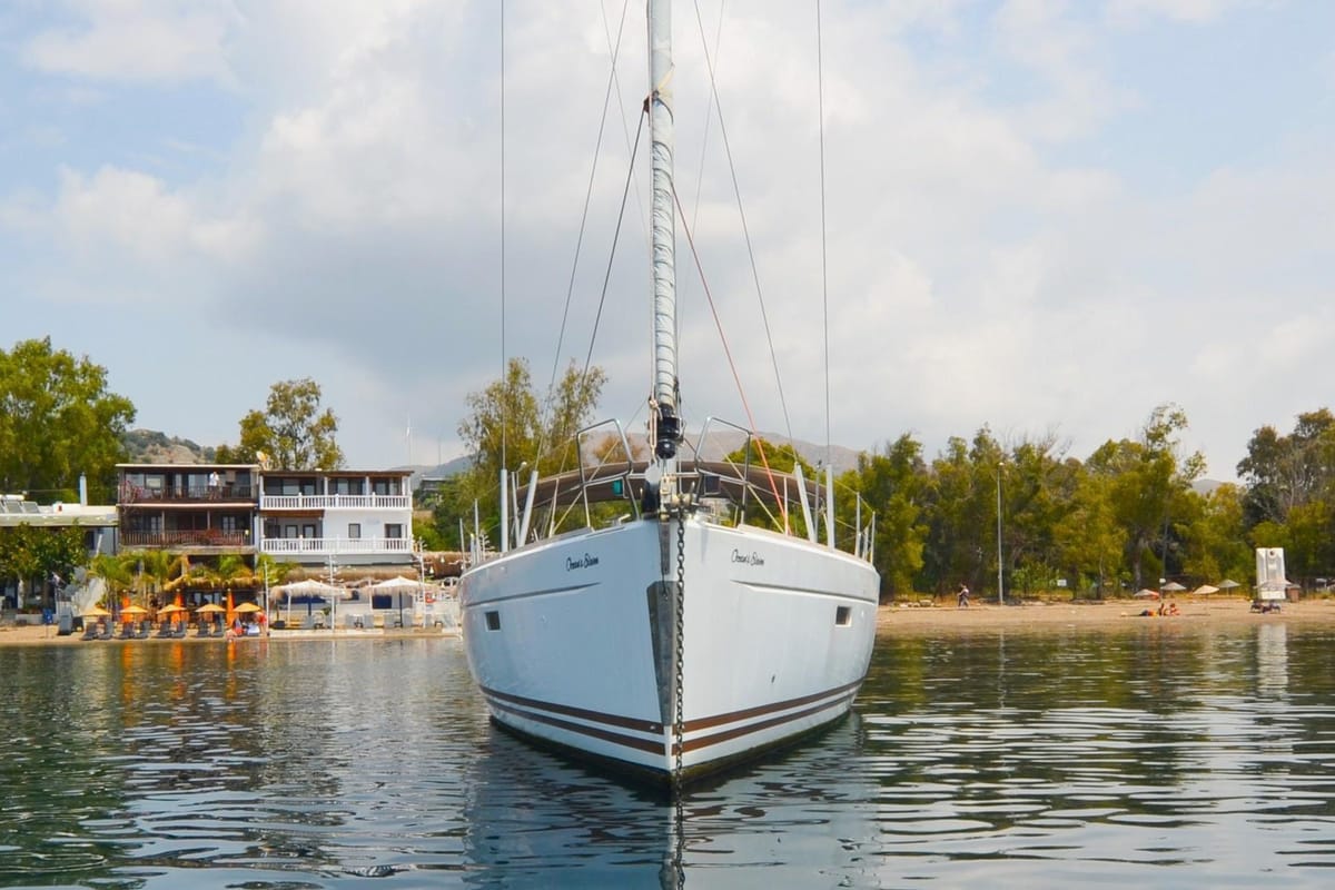 Exterior view of Ocean's Eleven, a Jeanneau Sun Odyssey 509 sailboat at Bodrum, Turkey