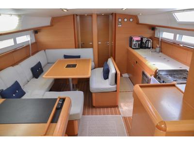 Salon of Ocean's Eleven, a Jeanneau Sun Odyssey 509 sailboat at Bodrum, Turkey