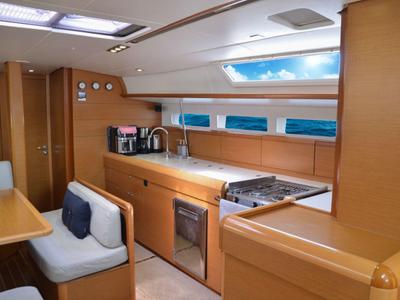 Galley of Ocean's Eleven, a Jeanneau Sun Odyssey 509 sailboat at Bodrum, Turkey
