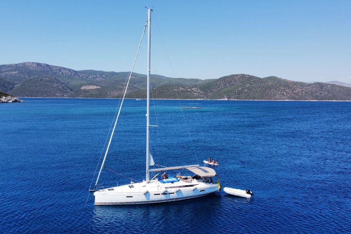 Exterior view of Ocean's Eleven, a Jeanneau Sun Odyssey 509 sailboat at Bodrum, Turkey