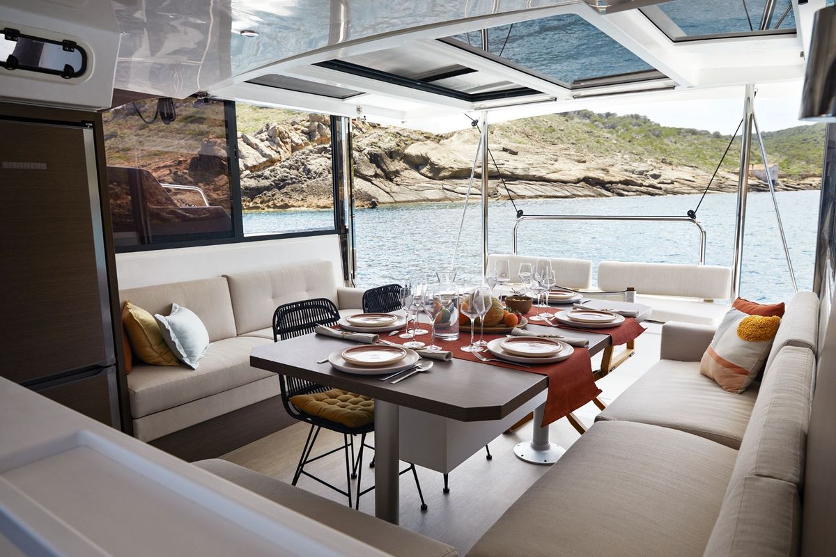 Deck of Diamant Tropical, a Bali Catspace catamaran at Ribishi, Saint Vincent and the Grenadines