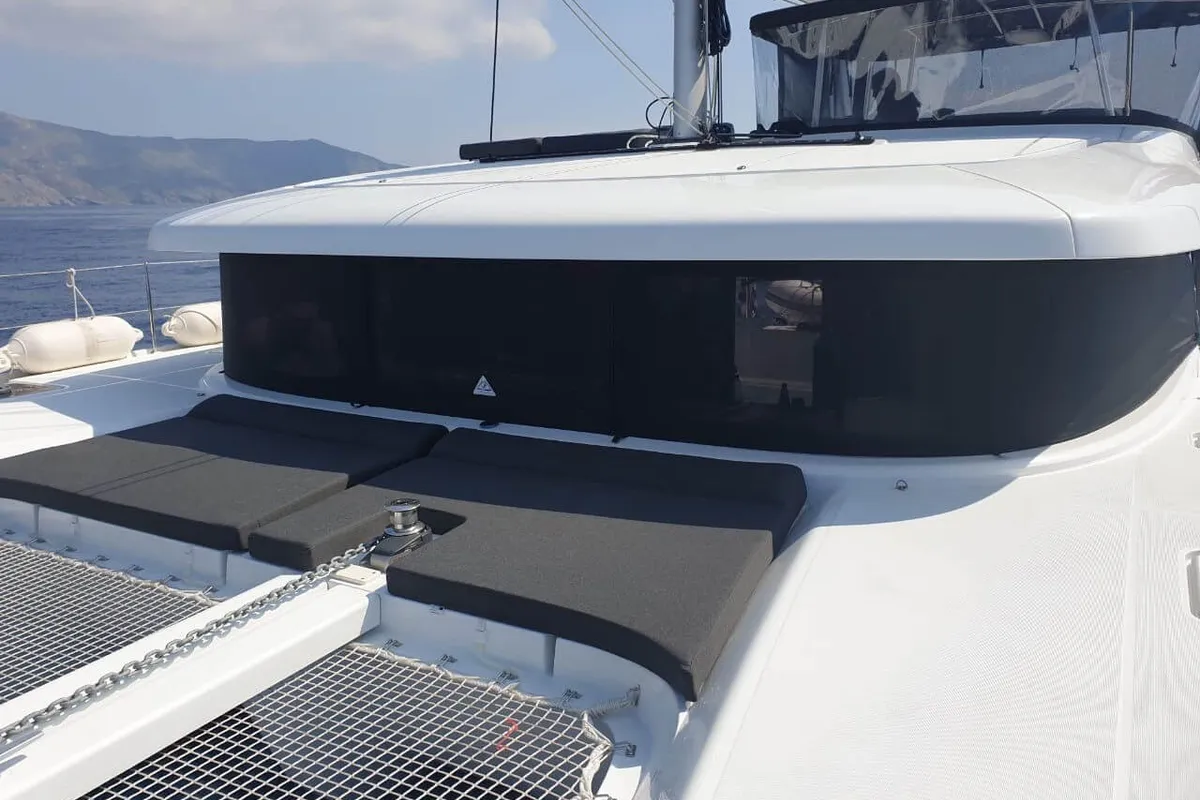Deck of All In, a Lagoon 42 catamaran at Lavreotiki Municipal Unit, Greece