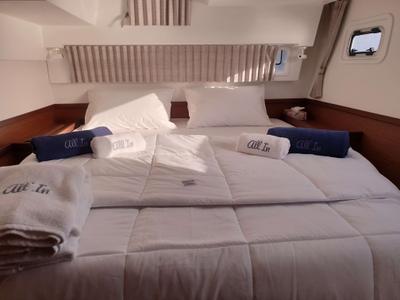 Cabin on All In, a Lagoon 42 catamaran at Lavreotiki Municipal Unit, Greece