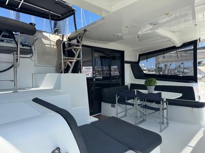 Deck of All In, a Lagoon 42 catamaran at Lavreotiki Municipal Unit, Greece