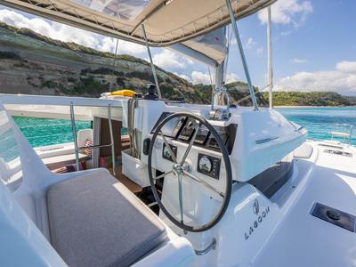 Cockpit of WHISPERS, a Lagoon 38 catamaran at Ajaccio, France