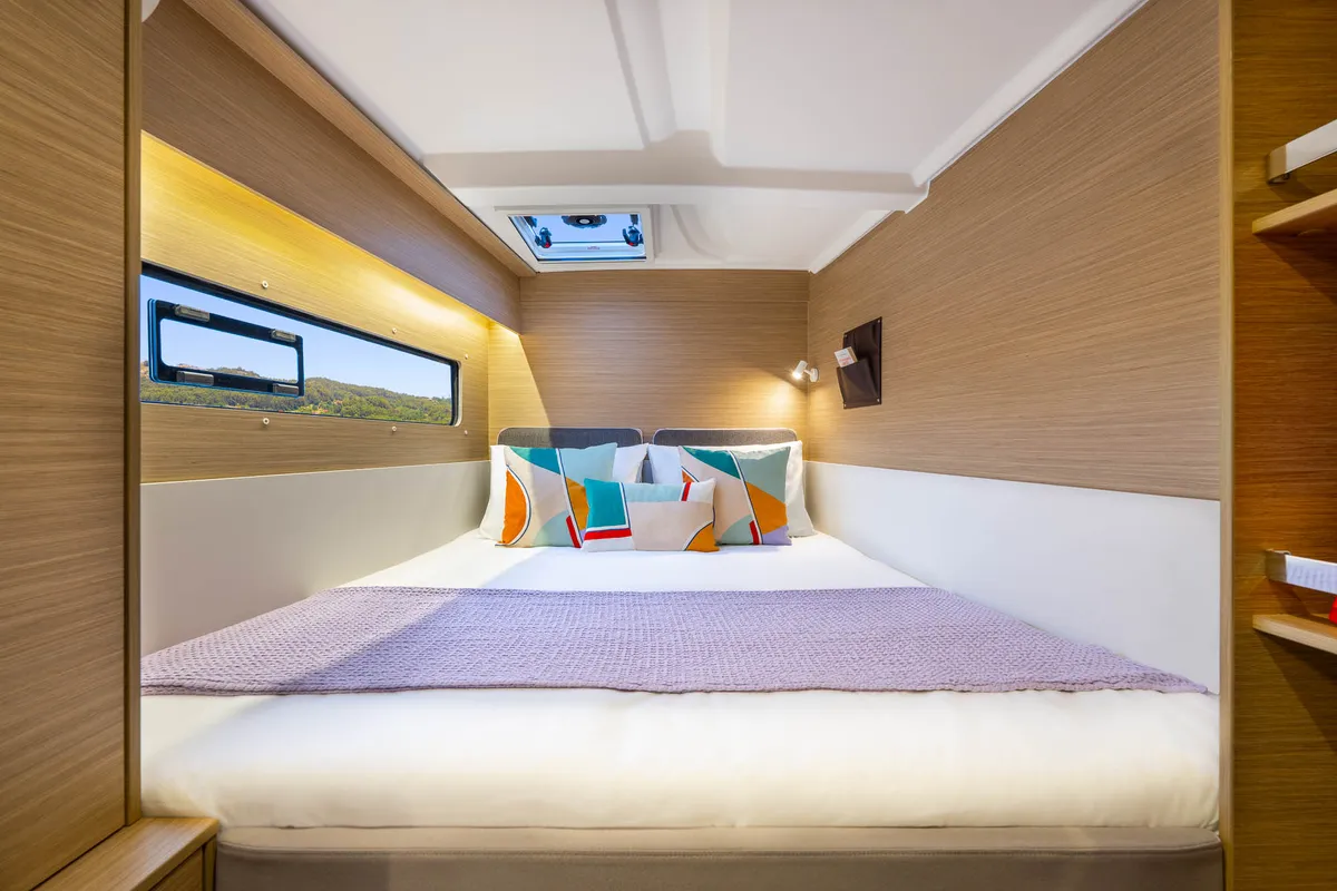 Cabin on WHISPERS, a Lagoon 38 catamaran at Ajaccio, France