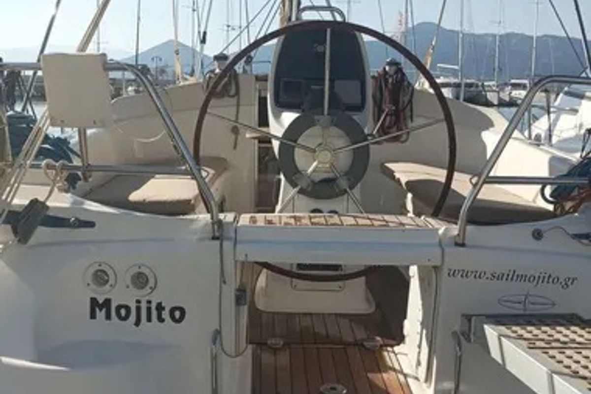 Cockpit of Mojito, a Bavaria 30 Cruiser sailboat at Municipal Unit of Palairos, Greece