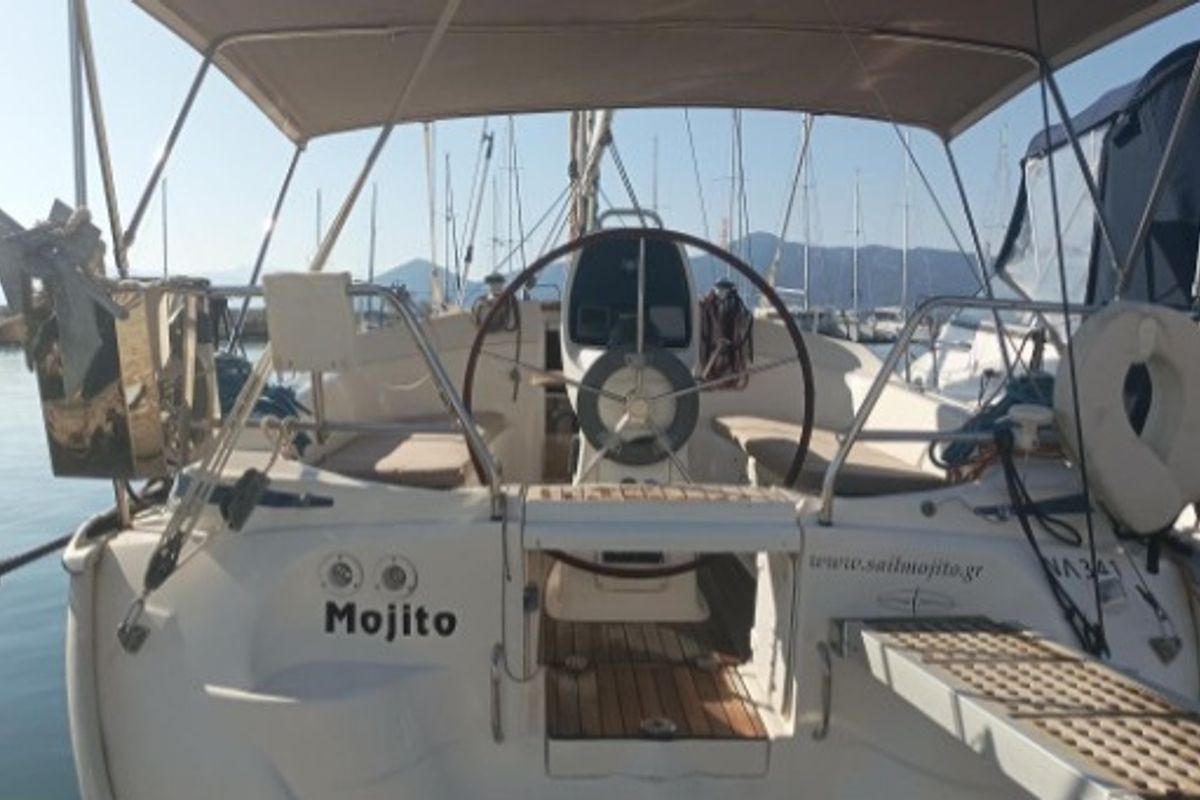 Cockpit of Mojito, a Bavaria 30 Cruiser sailboat at Municipal Unit of Palairos, Greece