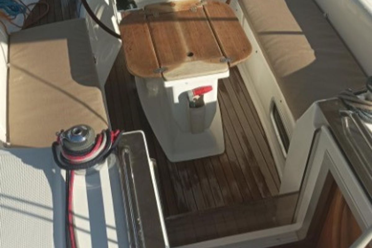 Cockpit of Mojito, a Bavaria 30 Cruiser sailboat at Municipal Unit of Palairos, Greece