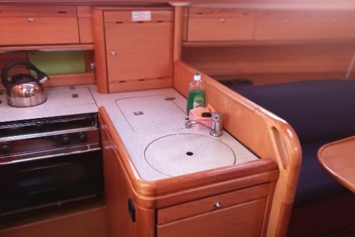Galley of Mojito, a Bavaria 30 Cruiser sailboat at Municipal Unit of Palairos, Greece