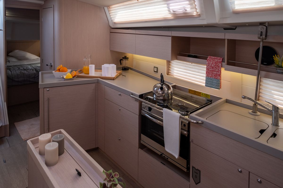Galley of Ethereal, a Beneteau Oceanis 46.1 sailboat at Municipal Unit of Lefkada, Greece