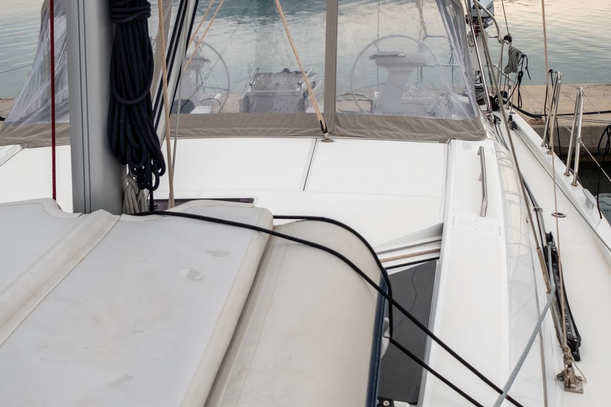 Deck of Ethereal, a Beneteau Oceanis 46.1 sailboat at Municipal Unit of Lefkada, Greece