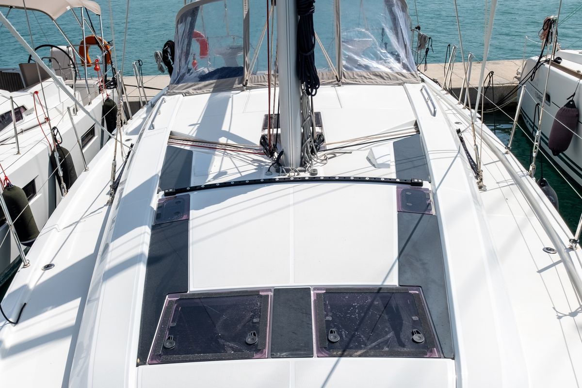 Deck of Ethereal, a Beneteau Oceanis 46.1 sailboat at Municipal Unit of Lefkada, Greece